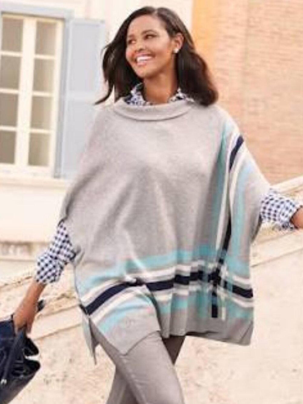 Talbots Sabrina Dove Gray - Stripe Poncho - XS/S
